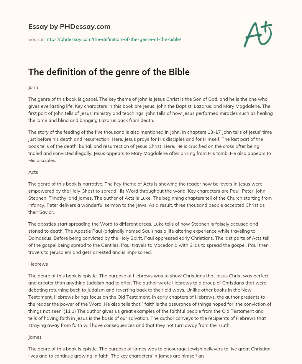 The definition of the genre of the Bible essay