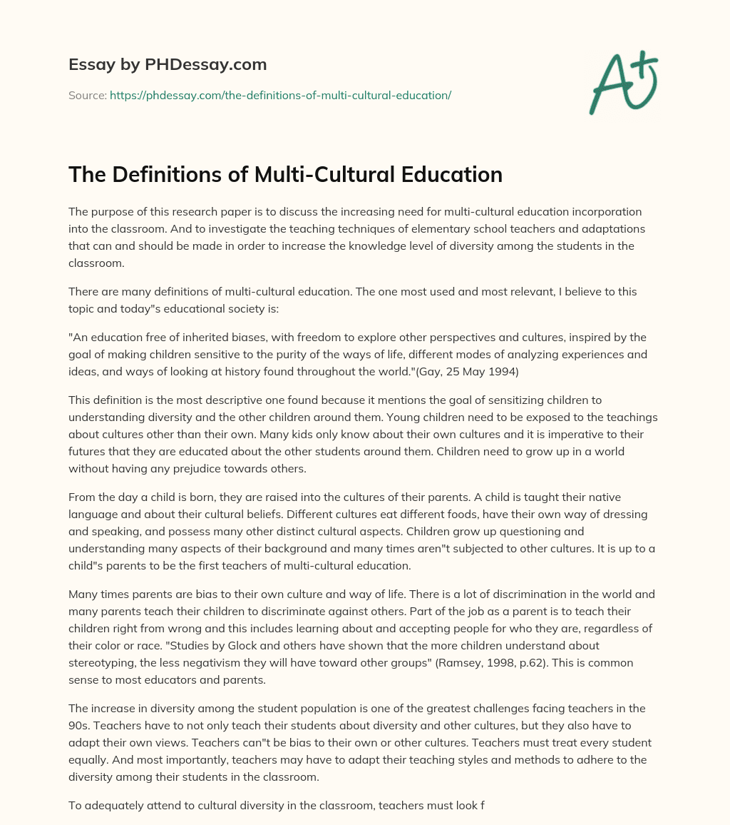 The Definitions of Multi-Cultural Education essay