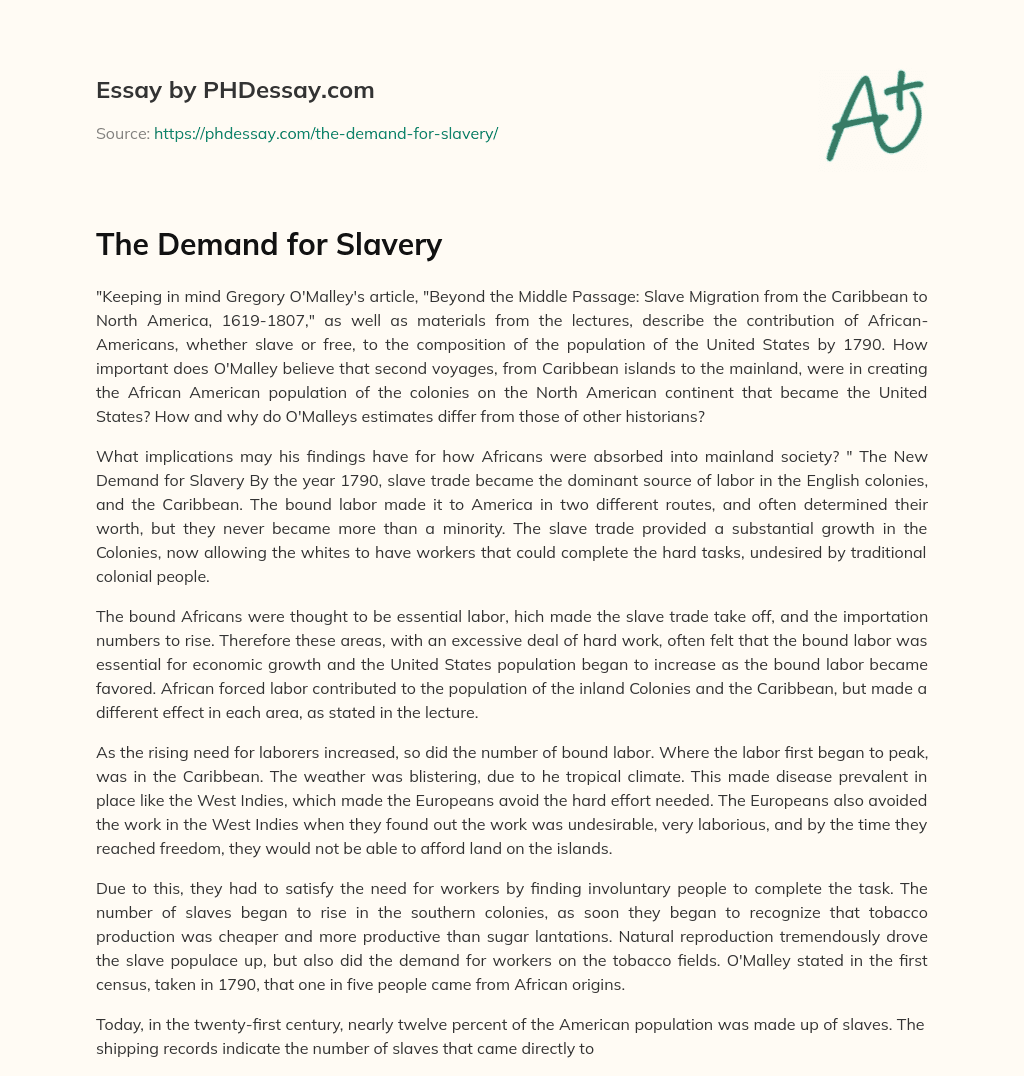 The Demand for Slavery essay