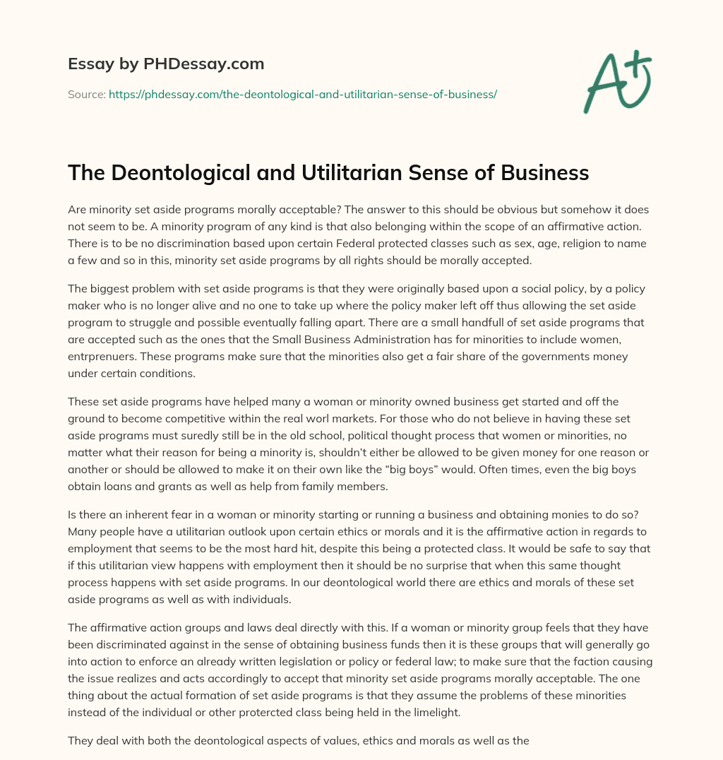 The Deontological and Utilitarian Sense of  Business essay