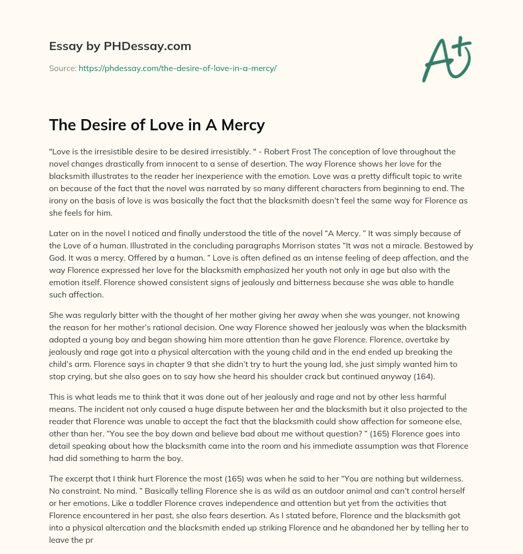 The Desire of Love in A Mercy essay