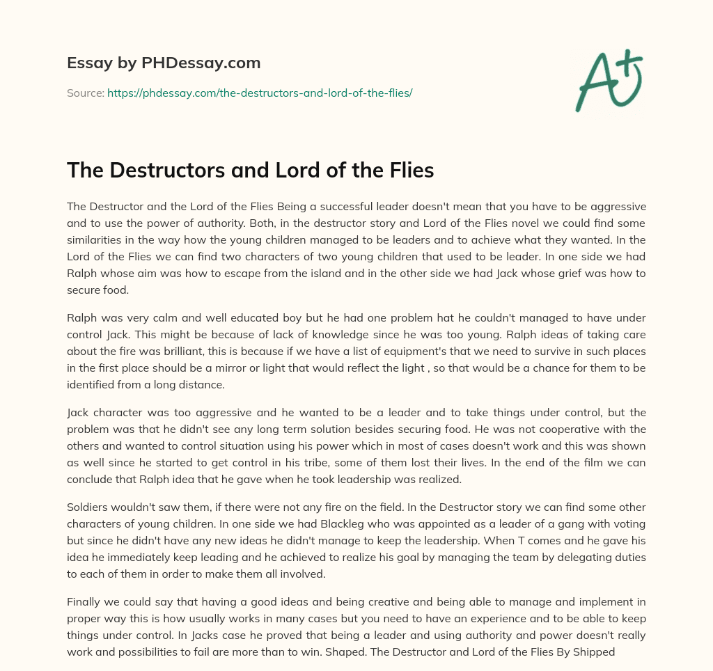 The Destructors and Lord of the Flies essay
