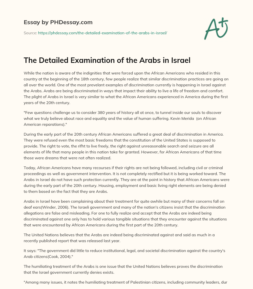 The Detailed Examination of the Arabs in Israel essay