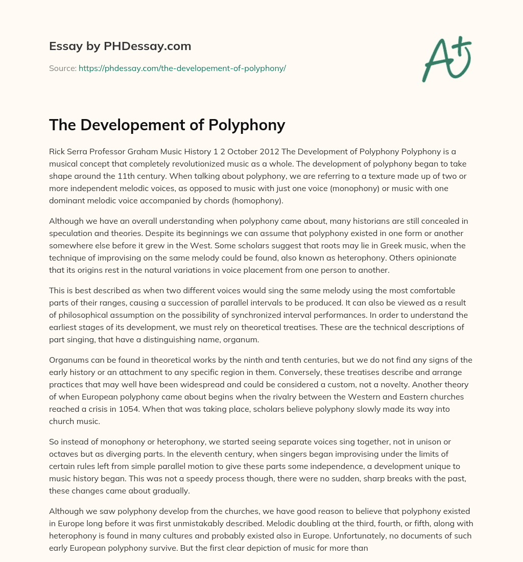 The Developement of Polyphony essay