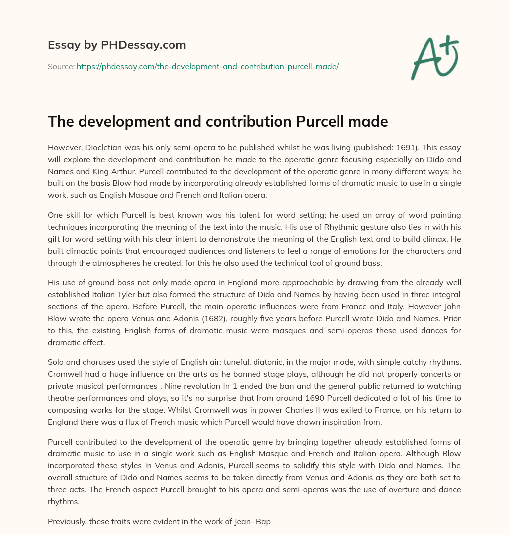 The development and contribution Purcell made essay
