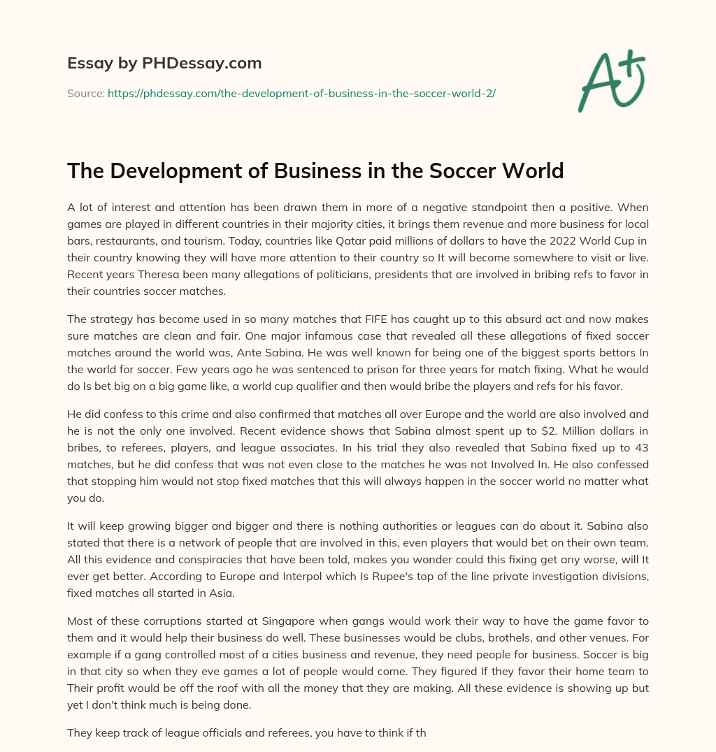 The Development of Business in the Soccer World essay