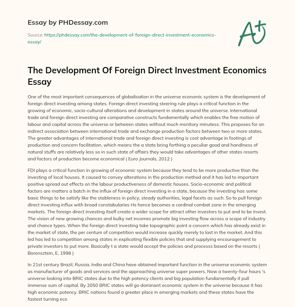 The Development Of Foreign Direct Investment Economics Essay essay