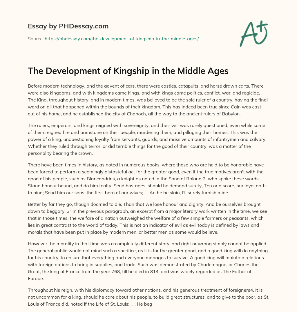 The Development of Kingship in the Middle Ages essay