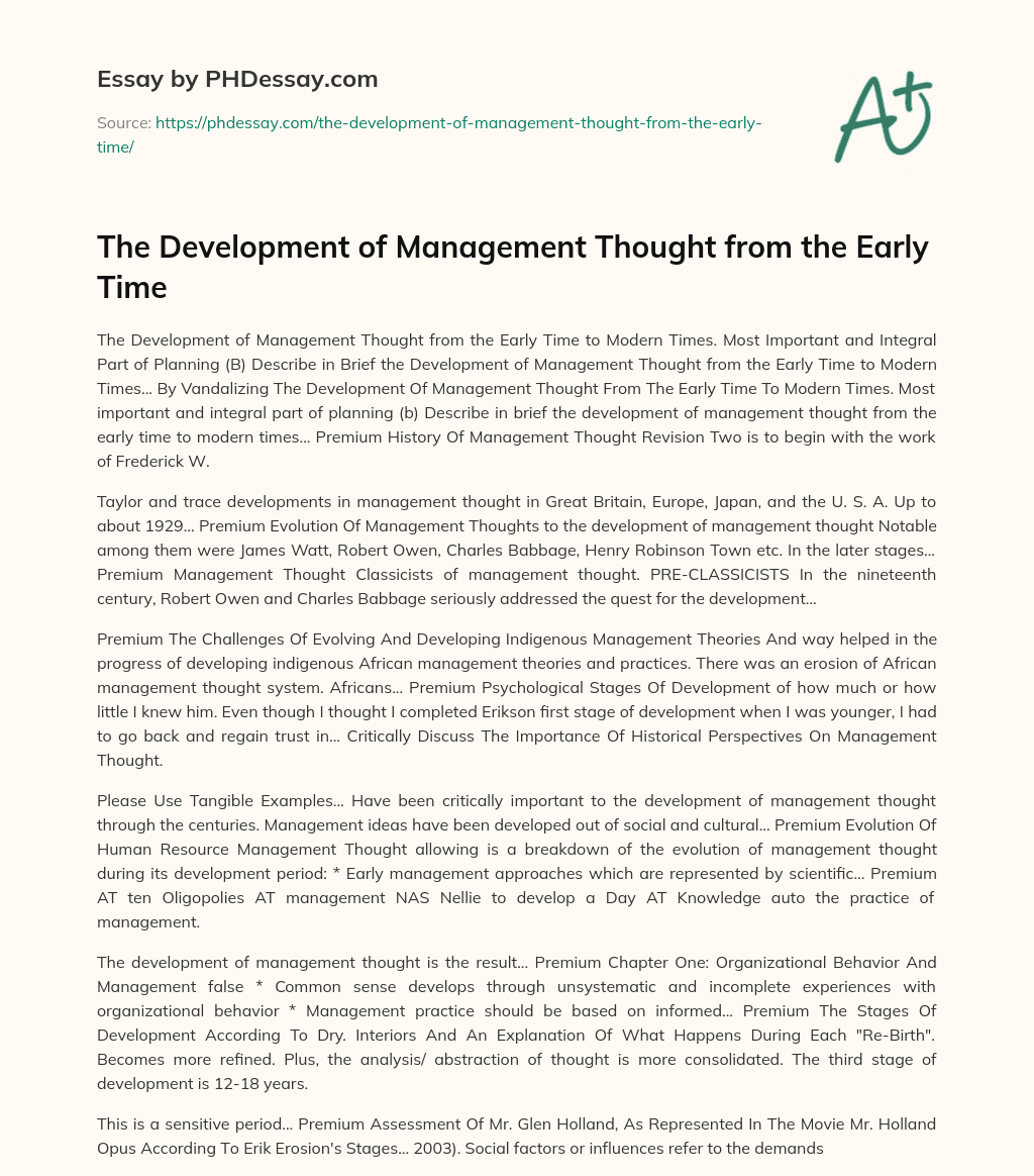 The Development of Management Thought from the Early Time essay