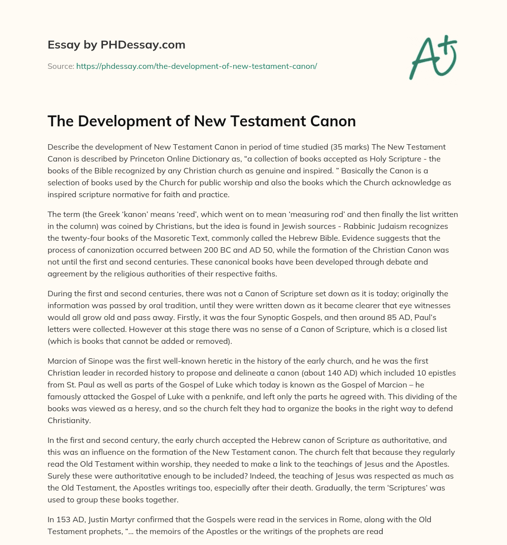 The Development of New Testament Canon essay