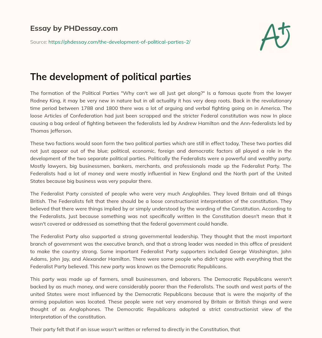 The development of political parties essay