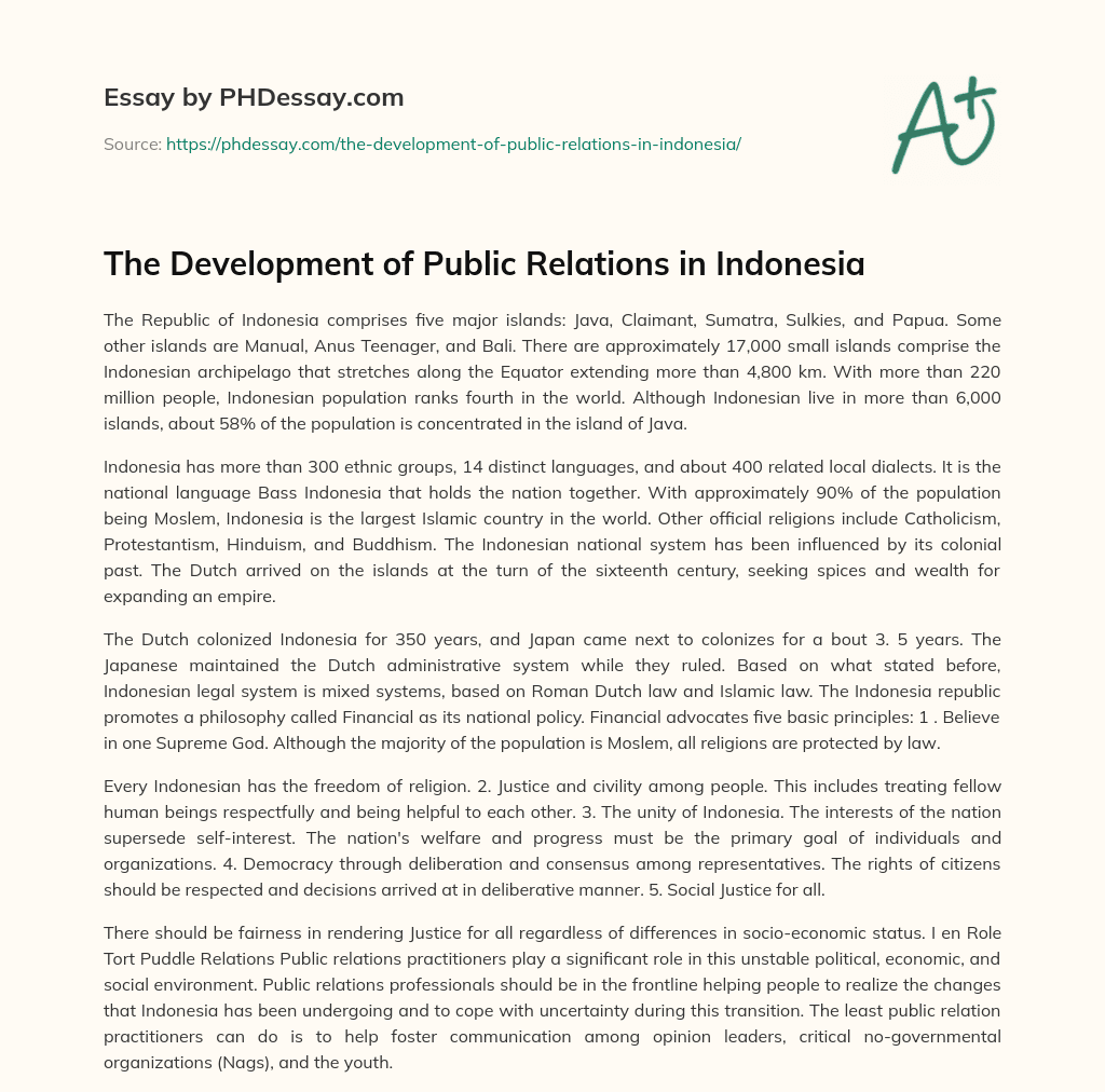 The Development of Public Relations in Indonesia essay