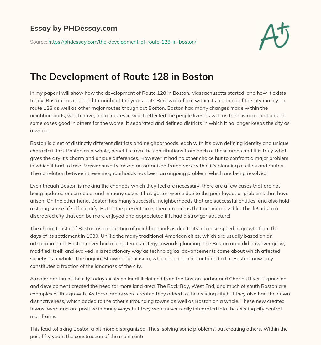 The Development of Route 128 in Boston essay