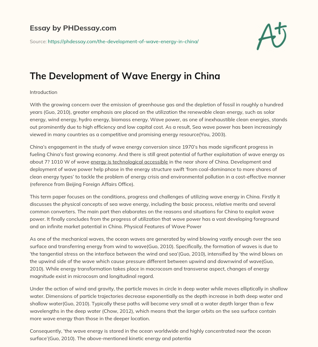 The Development of Wave Energy in China essay