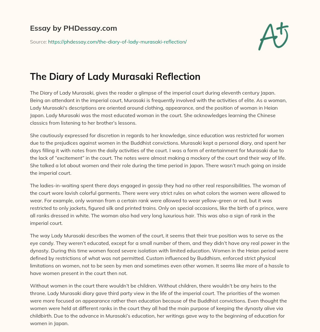 The Diary of Lady Murasaki Reflection essay