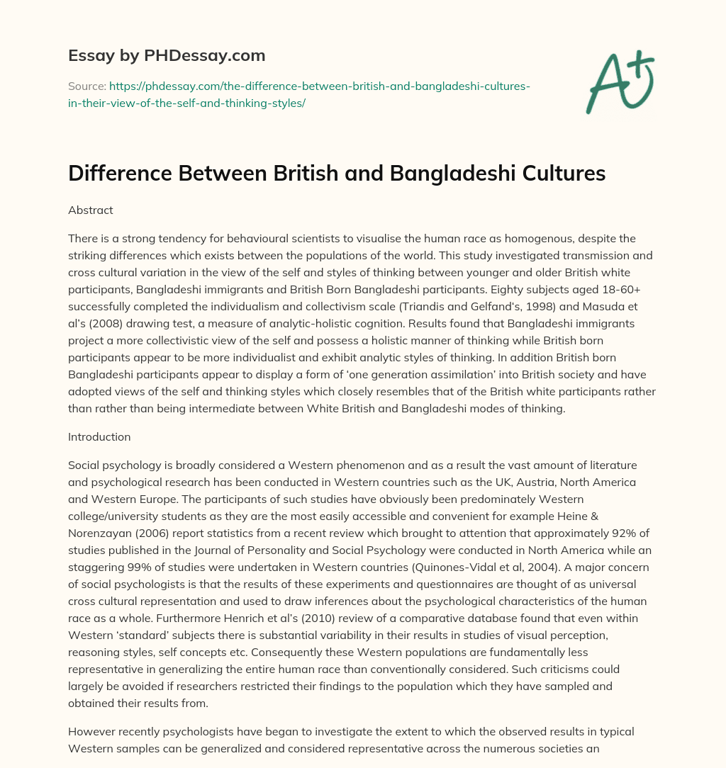 Difference Between British and Bangladeshi Cultures essay