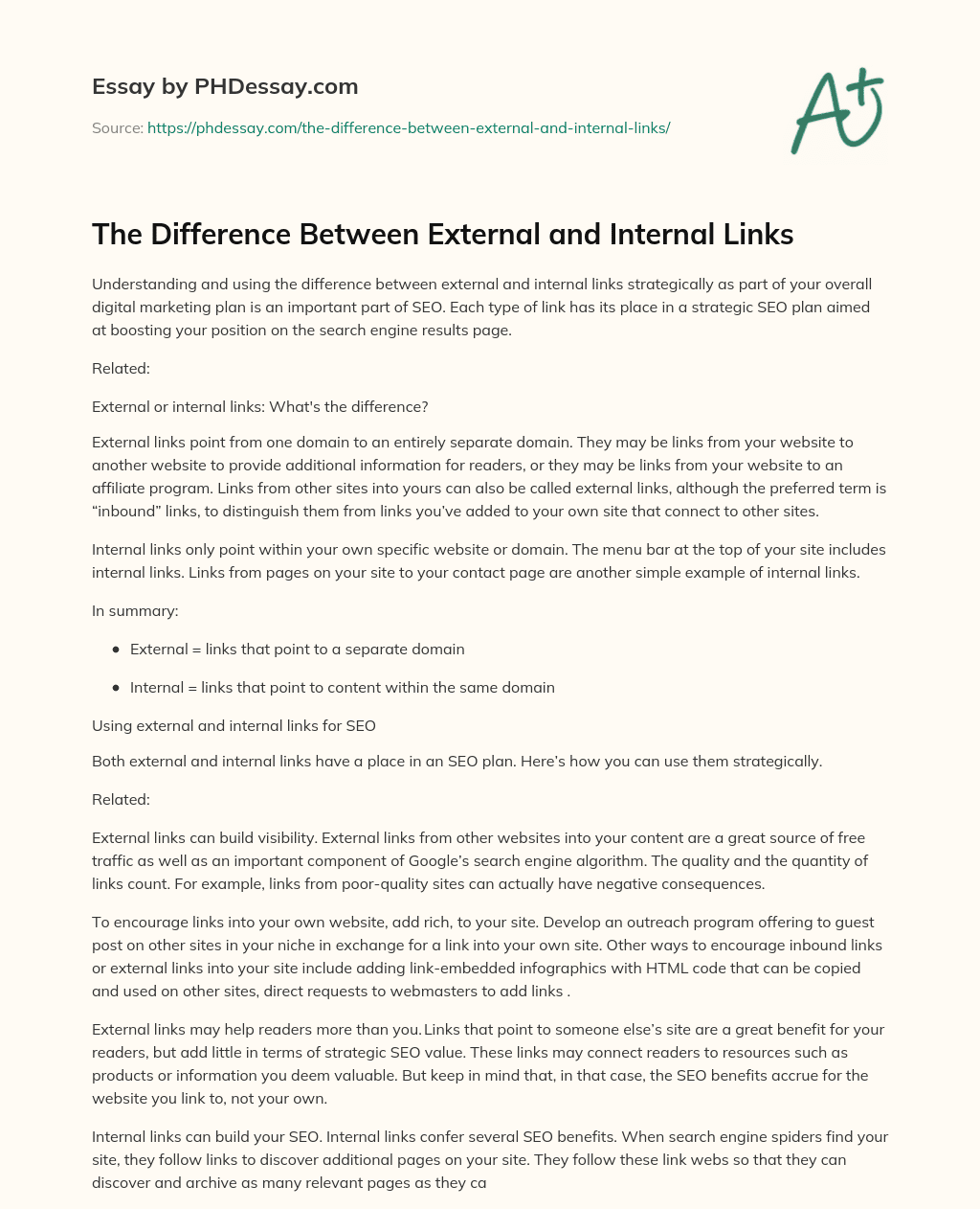 The Difference Between External and Internal Links essay