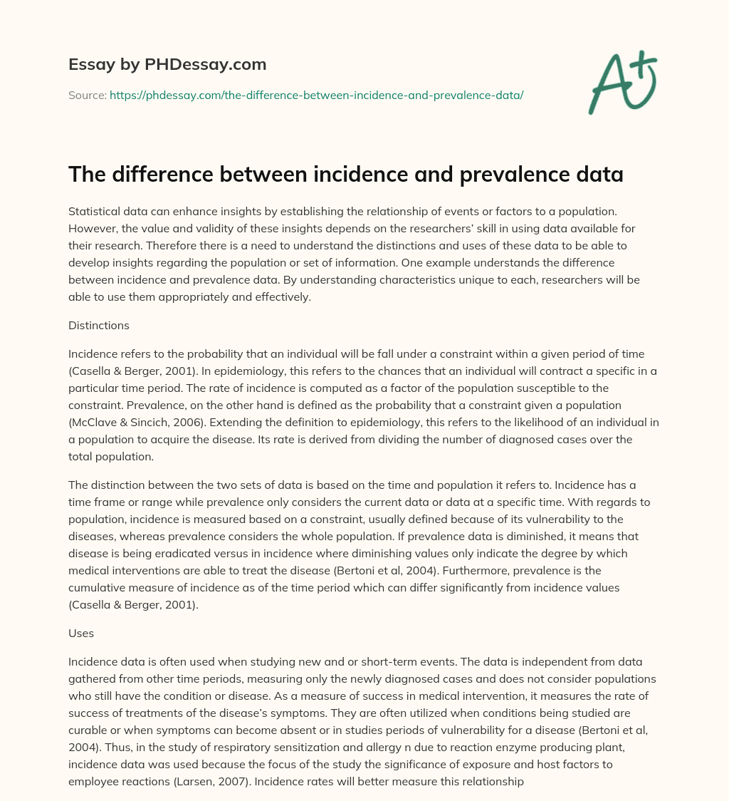 The difference between incidence and prevalence data essay