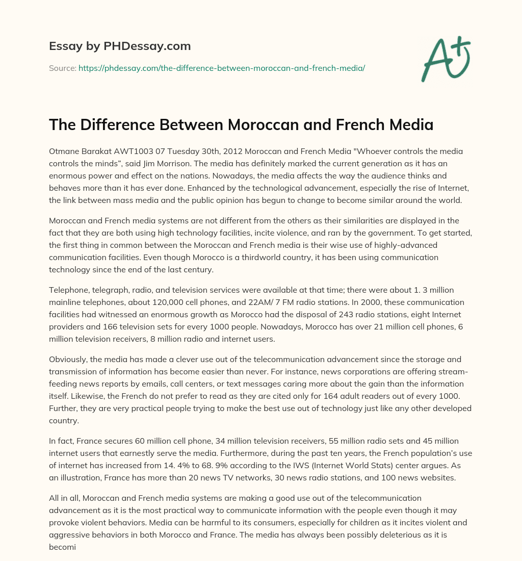 The Difference Between Moroccan and French Media essay