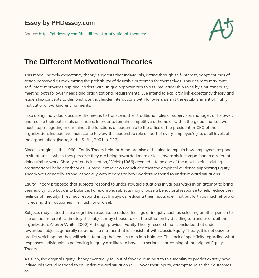 The Different Motivational Theories essay