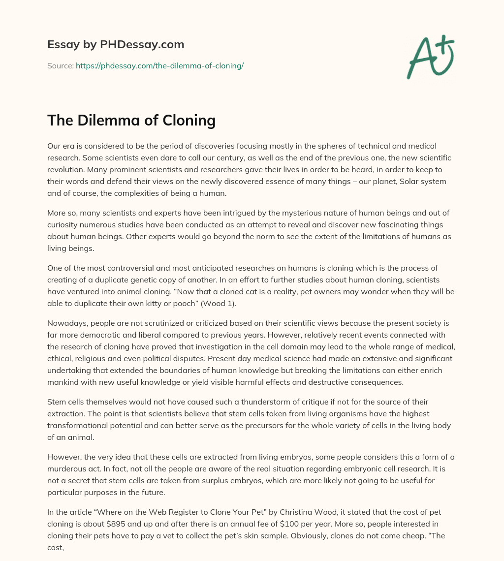 The Dilemma of Cloning essay