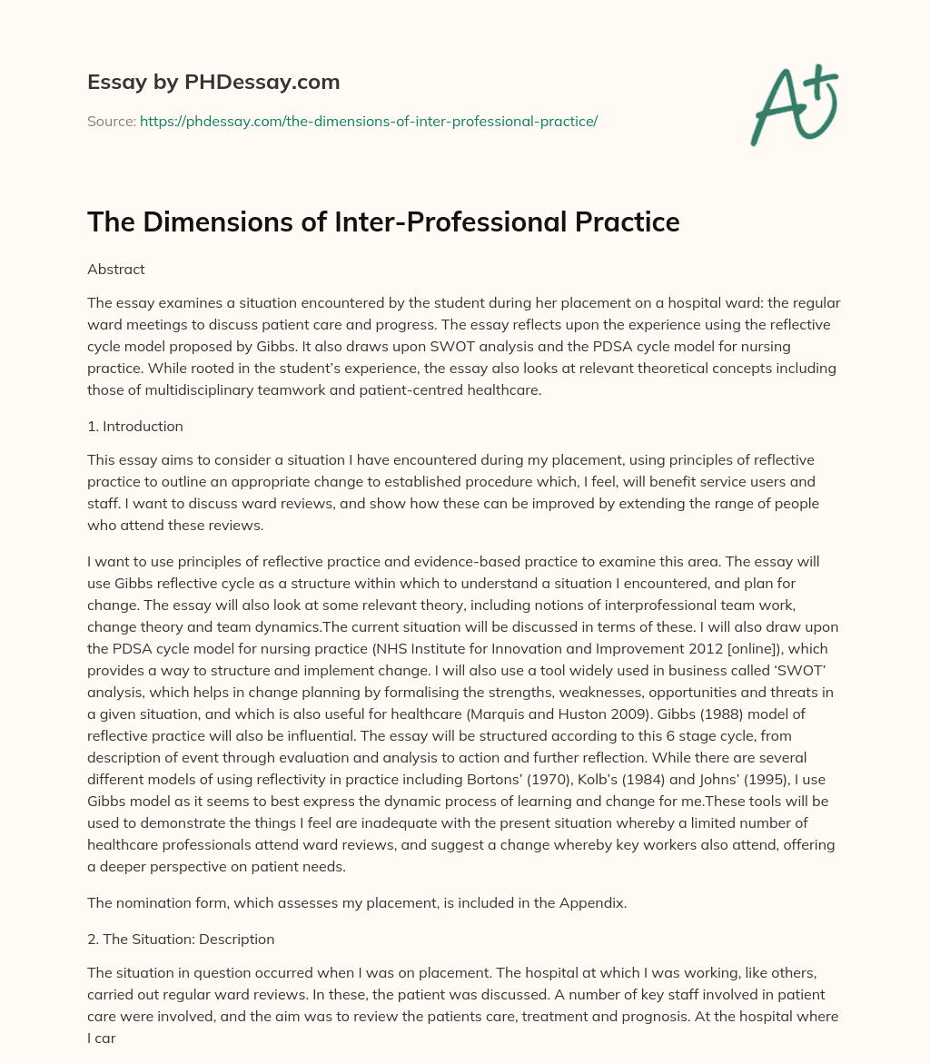 The Dimensions Of Inter Professional Practice Essay Example Phdessay
