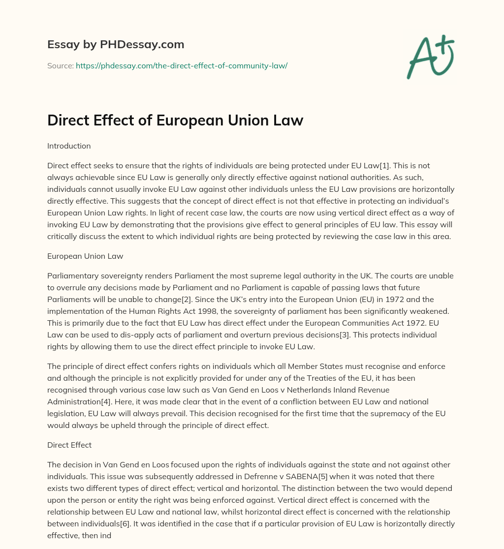 Direct Effect of European Union Law essay