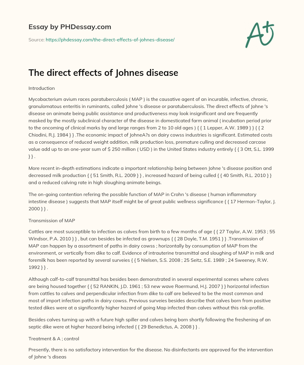 The direct effects of Johnes disease essay