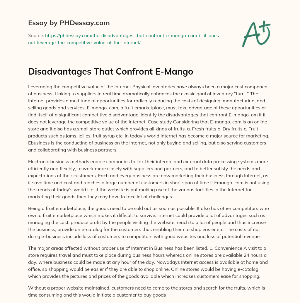 Disadvantages That Confront E-Mango essay