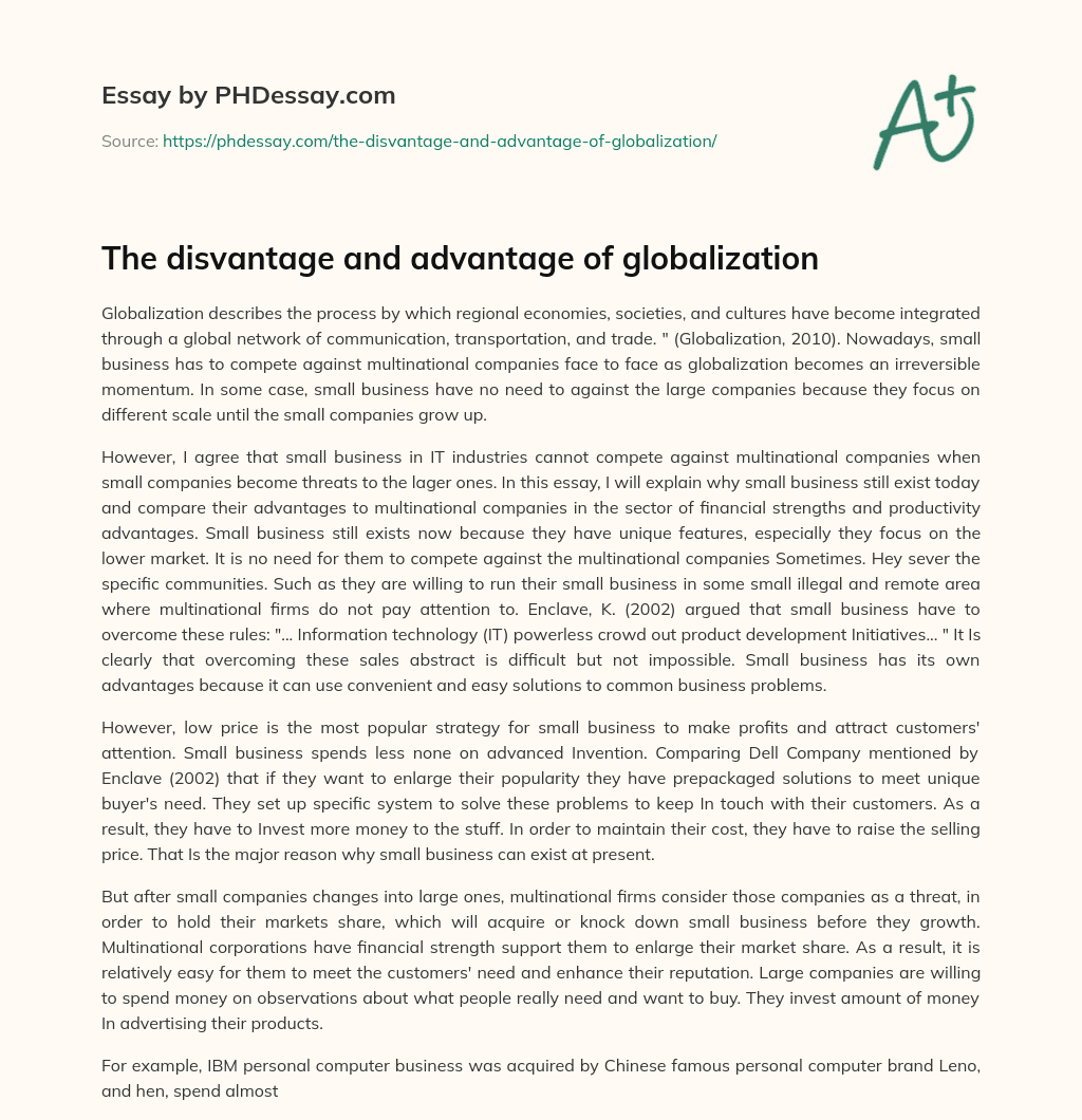 The disvantage and advantage of globalization essay