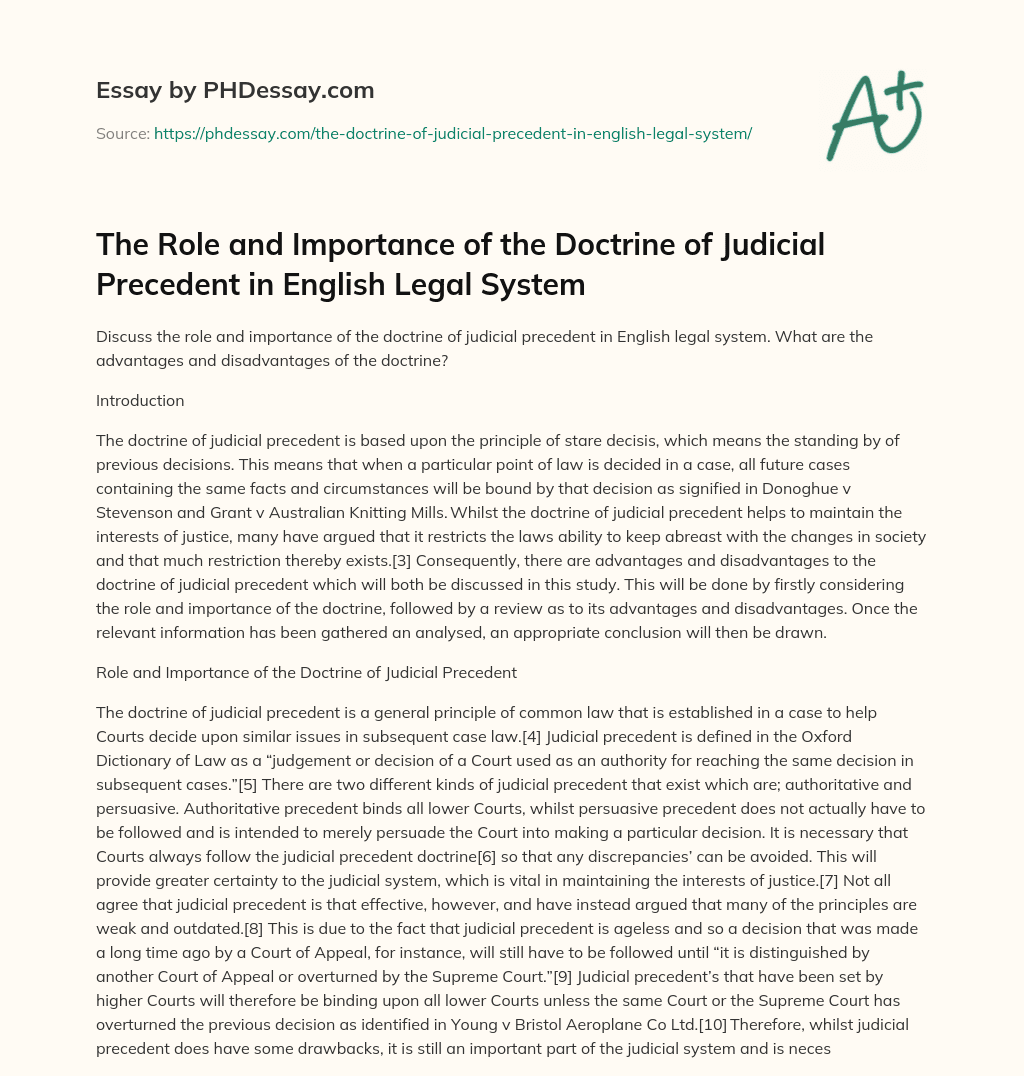 doctrine of judicial precedent uk essay