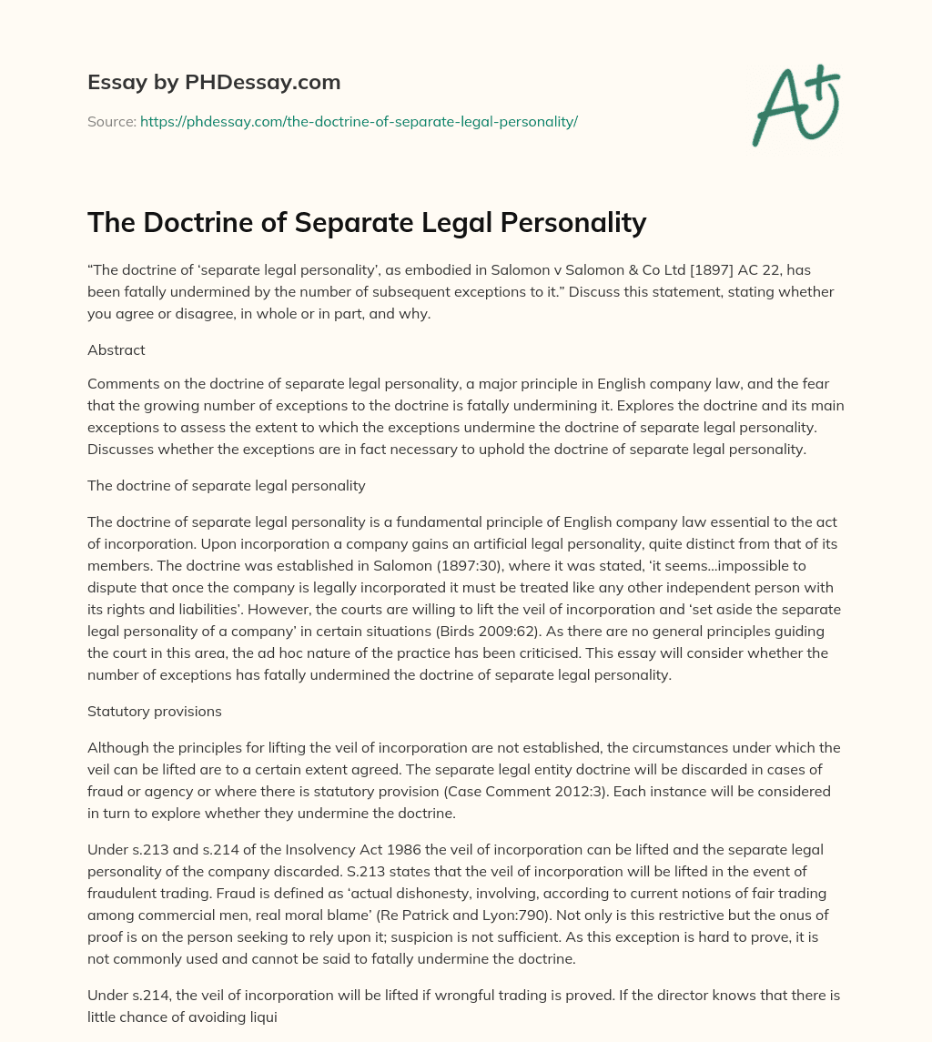 the-doctrine-of-separate-legal-personality-essay-example-phdessay