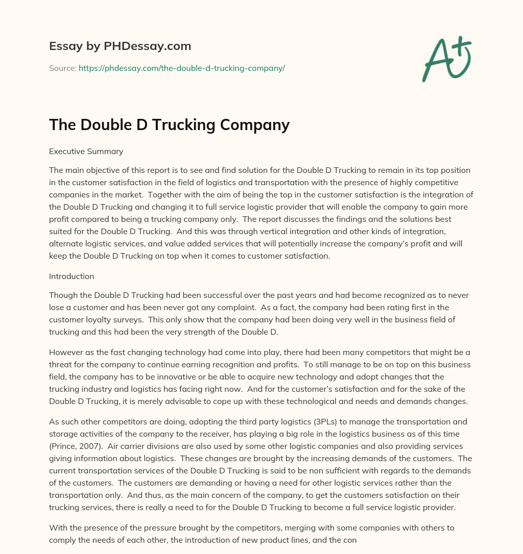 The Double D Trucking Company essay