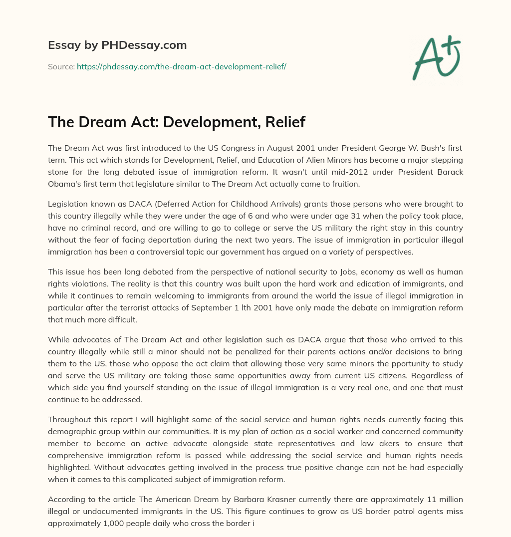 The Dream Act: Development, Relief essay