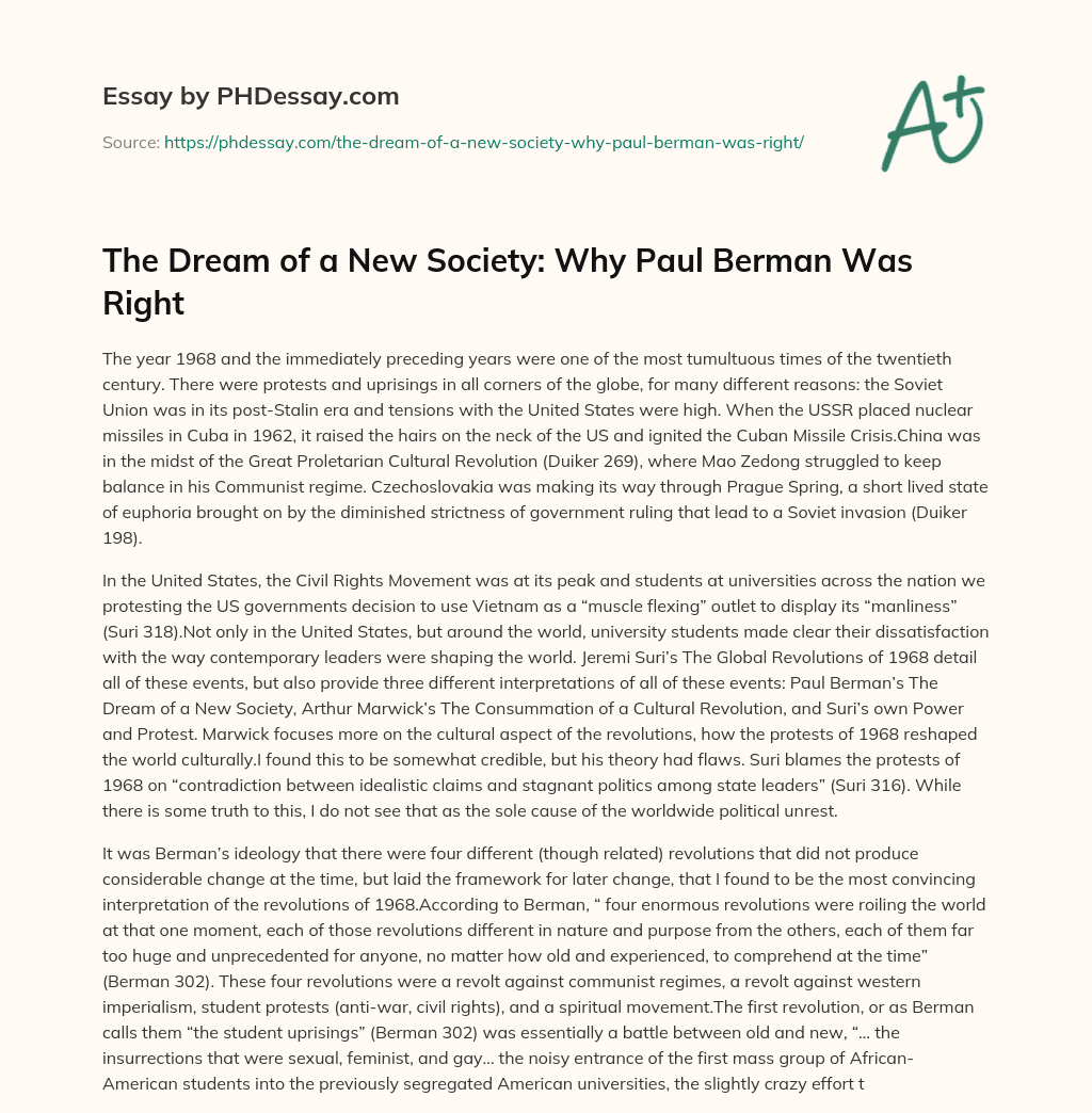 The Dream of a New Society: Why Paul Berman Was Right essay