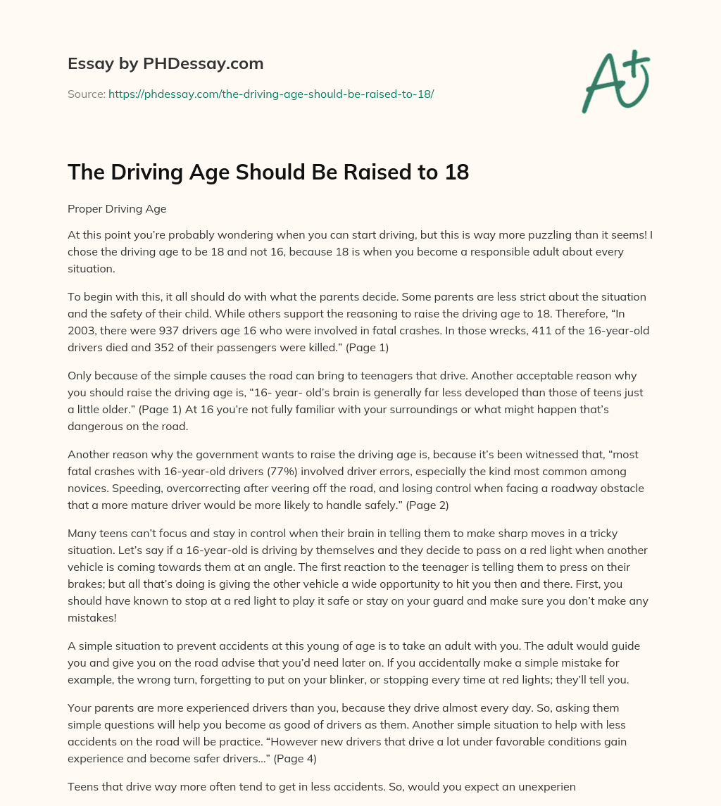 essay on why the driving age should be raised to 18