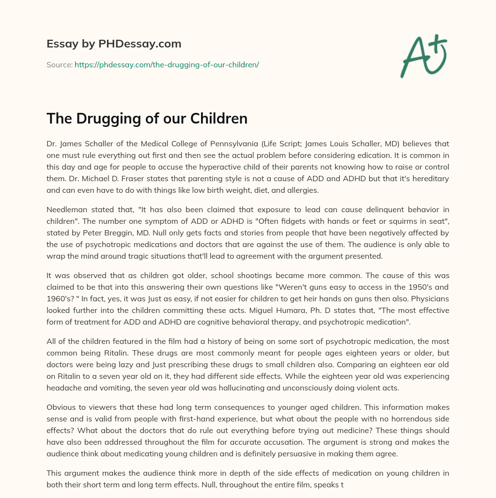 The Drugging of our Children essay