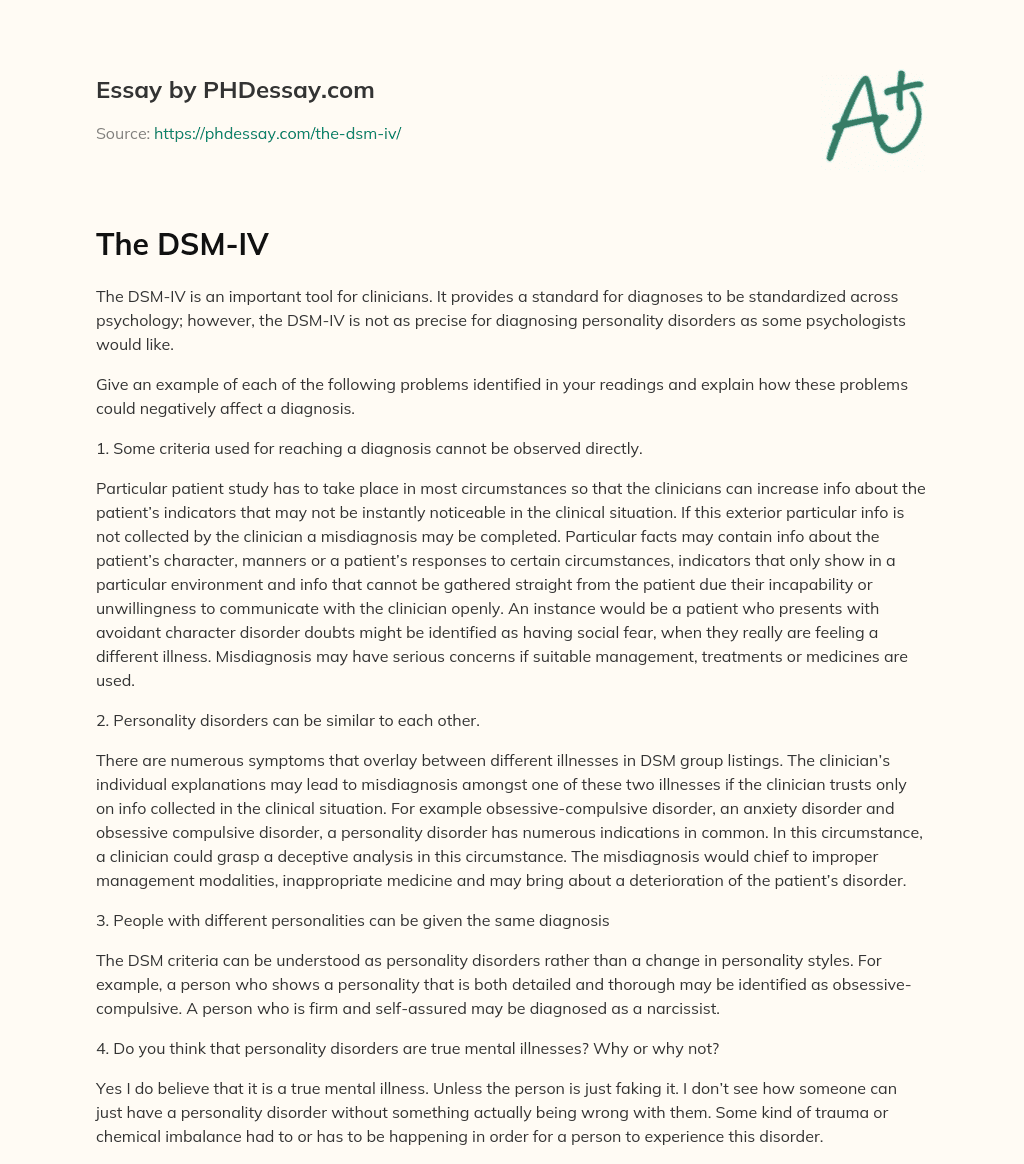 The DSM-IV essay