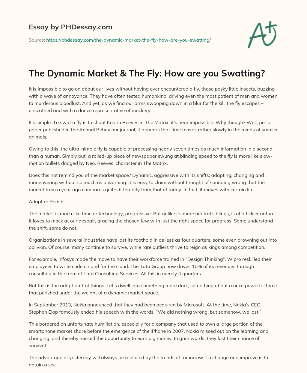 The Dynamic Market & The Fly: How are you Swatting? essay