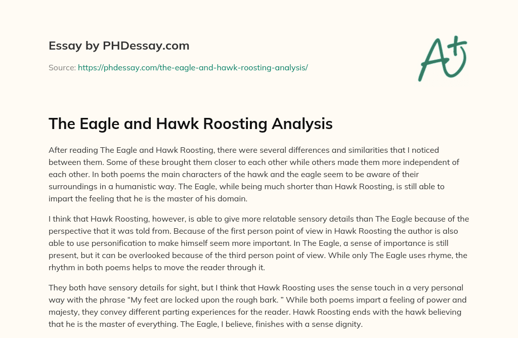 The Eagle and Hawk Roosting Analysis essay
