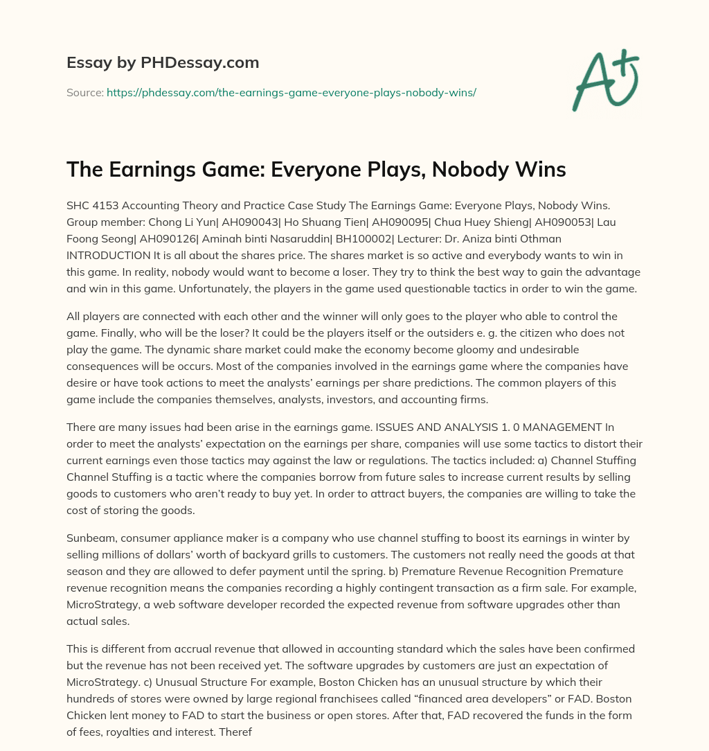 The Earnings Game: Everyone Plays, Nobody Wins essay