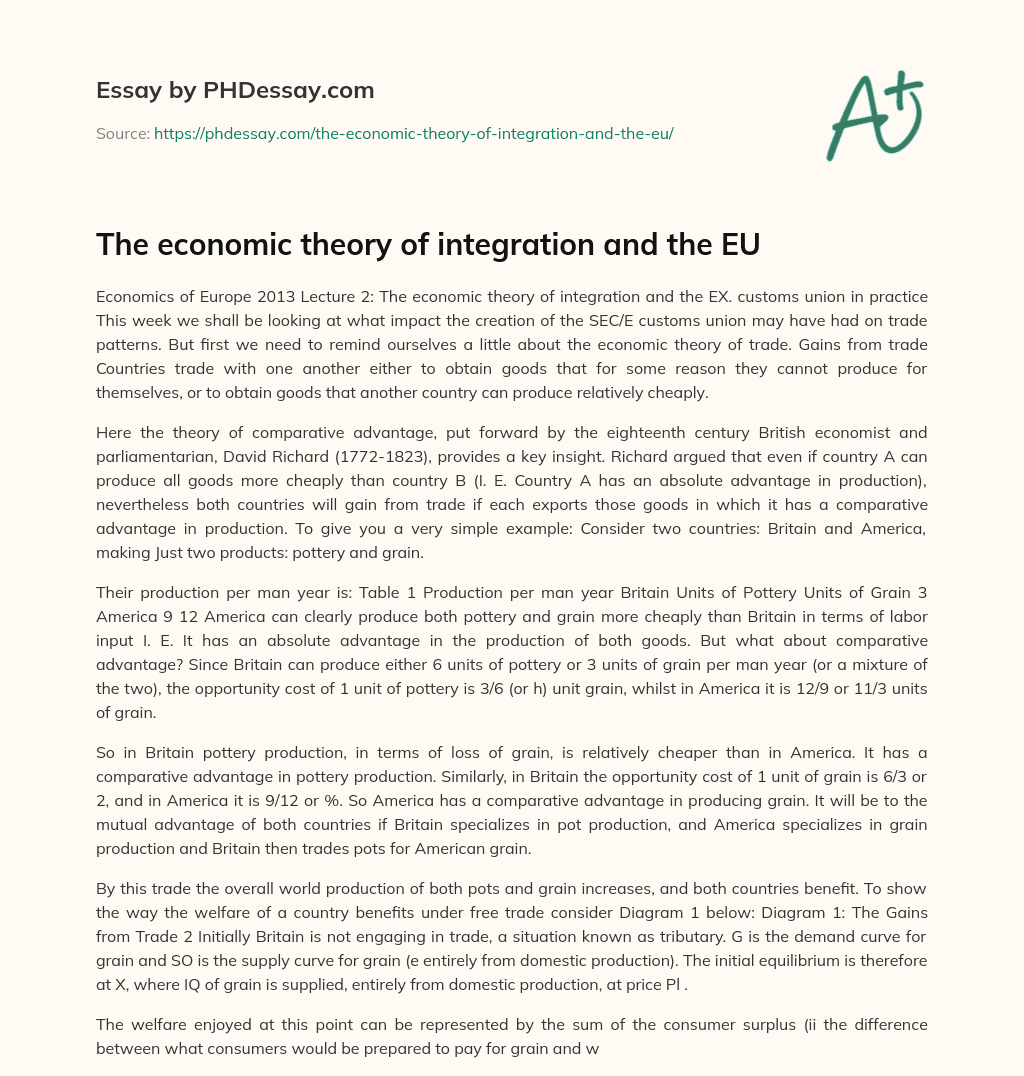 The economic theory of integration and the EU essay