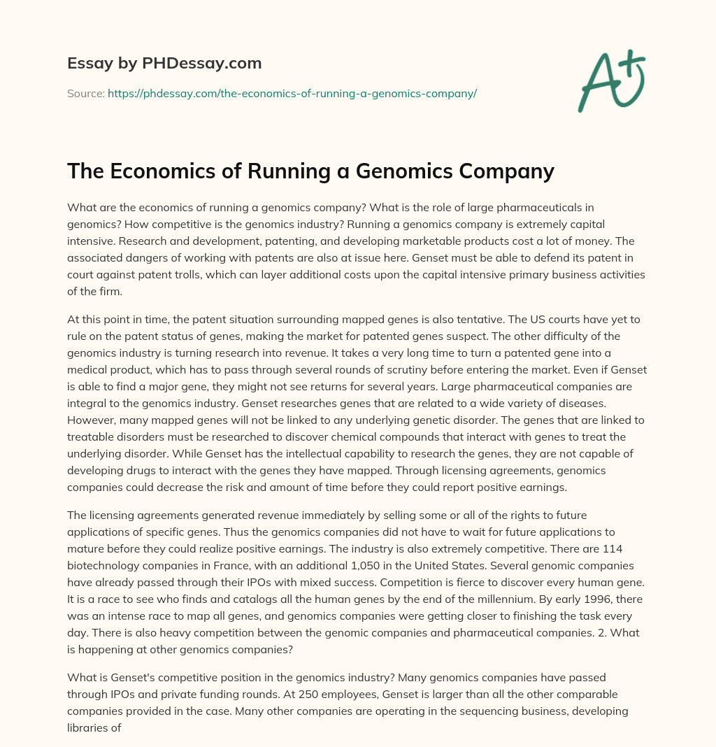 The Economics of Running a Genomics Company essay