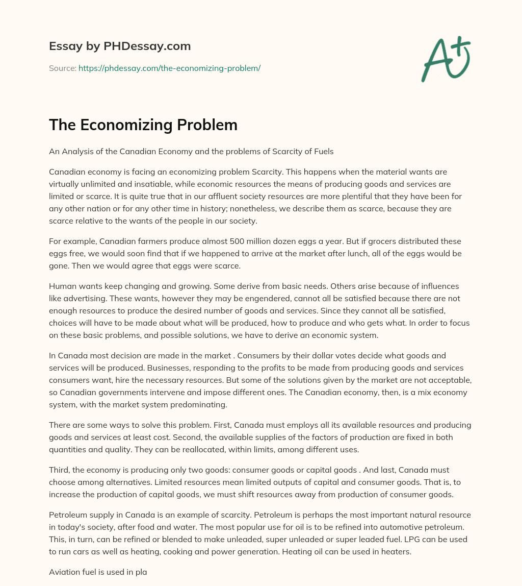 The Economizing Problem essay