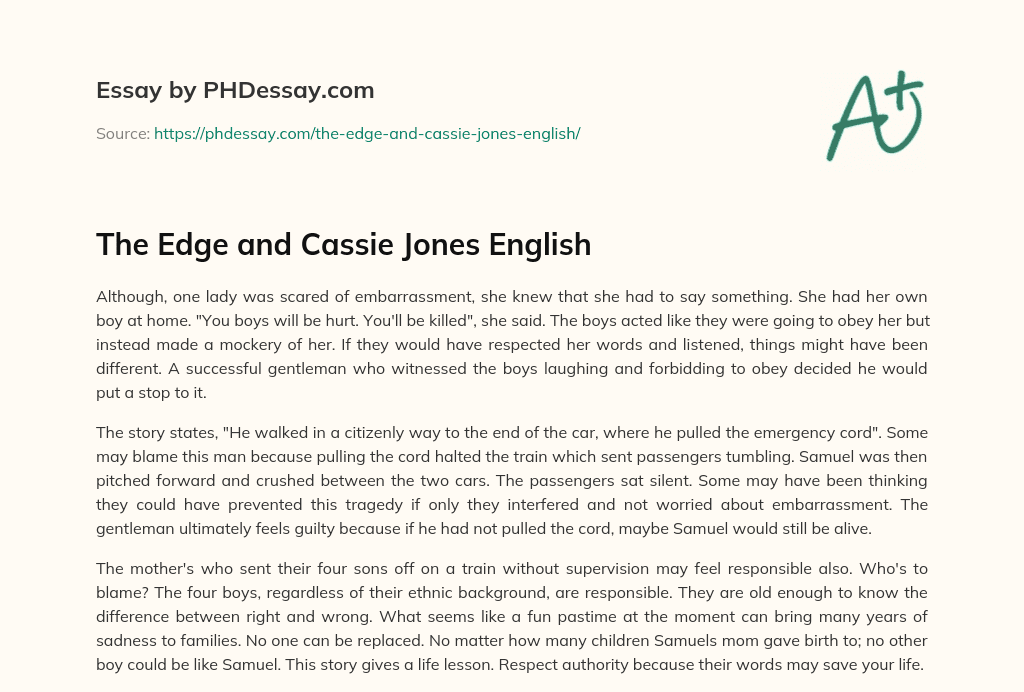 The Edge and Cassie Jones English essay