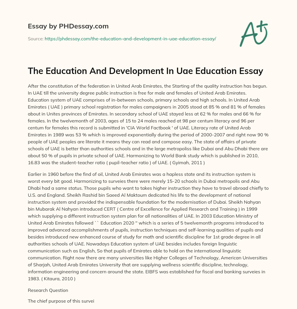 The Education And Development In Uae Education Essay essay