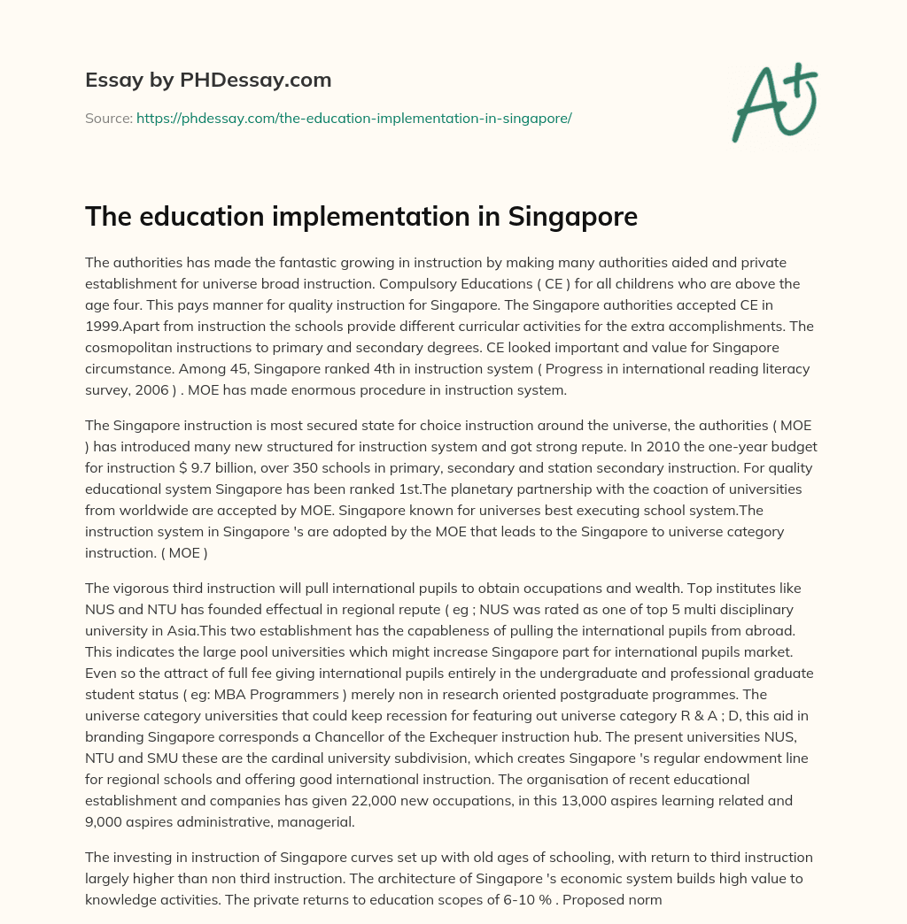 The education implementation in Singapore essay