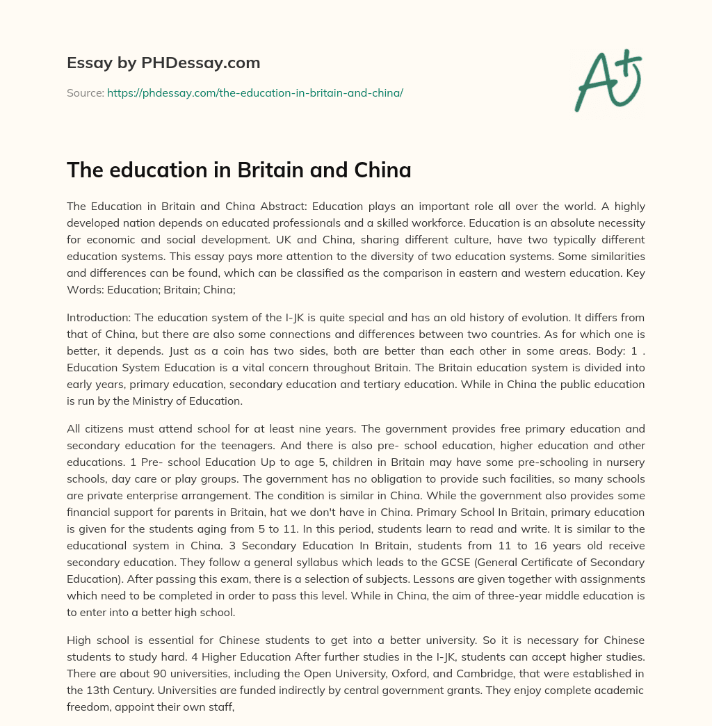 The education in Britain and China essay