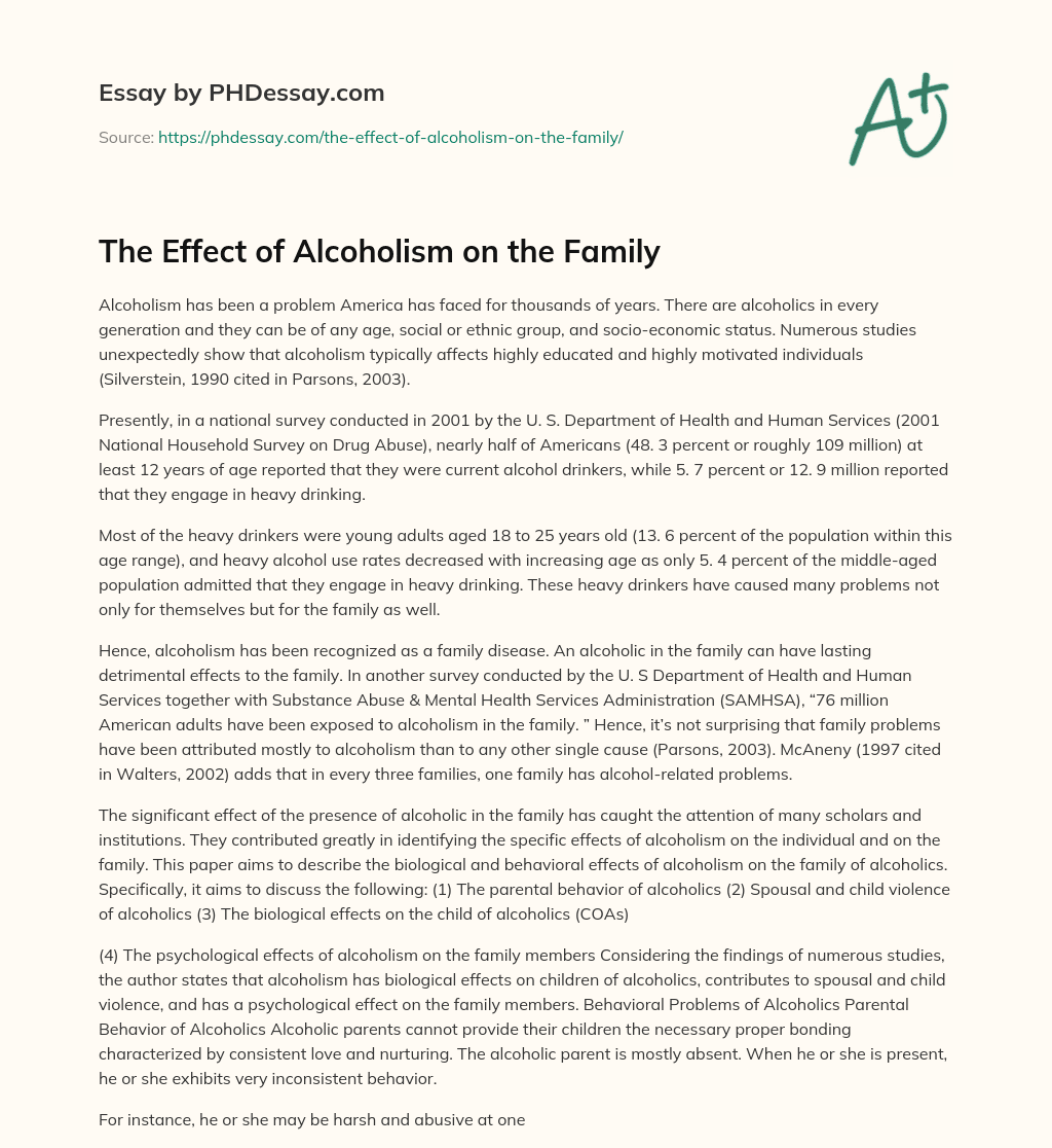 The Effect of Alcoholism on the Family essay