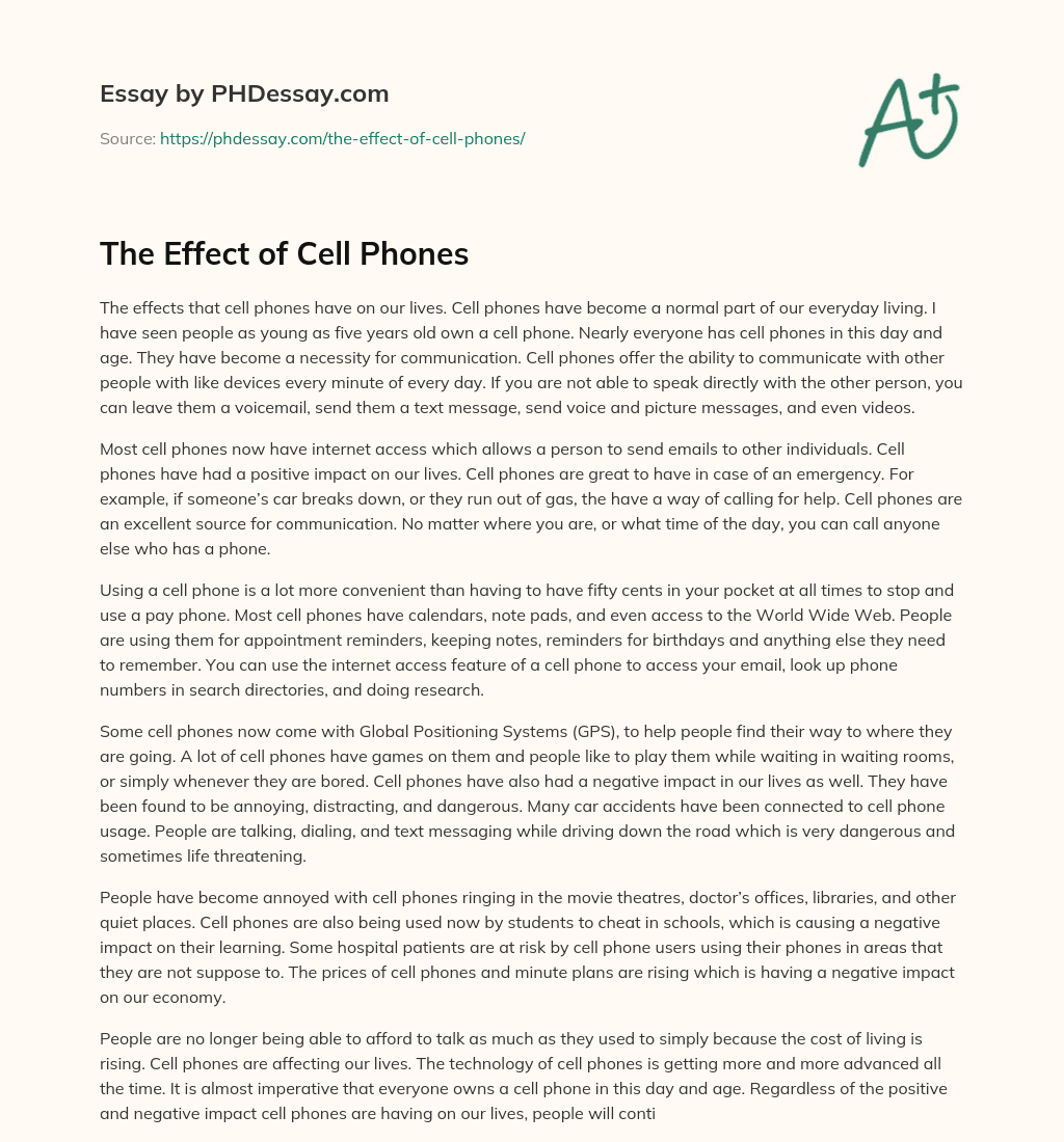 The Effect of Cell Phones essay